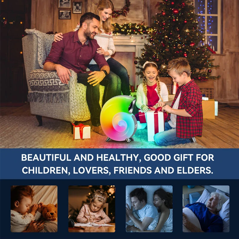 (image for) Conch RGB LED Night Light Wake Up Lamp Sleep Light Smart Atmosphere Lamp Blue Tooth Clock Alarm speaker with Stereo BT Speaker