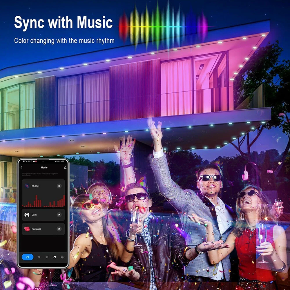(image for) LIXINCORDA 49ft 33LED/ 32.8ft 20LED Smart RGB LED String Lights Outdoor IP65 Waterproof APP/Remote Control Music Sync Patio & Garden Lights