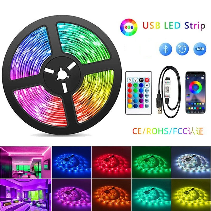 (image for) RGB LED Strip Kit 5050 Bluetooth Remote Control 5V 30 LEDs/m Adhesive Flexible Cuttable Strip Lights IP20 for Home Decor 1m 2m 5m 10m
